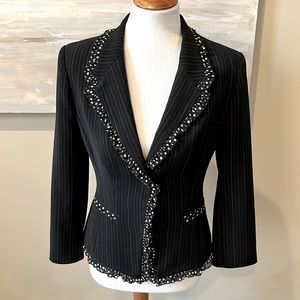 Angel Nina black pinstripe blazer with polka dot trim